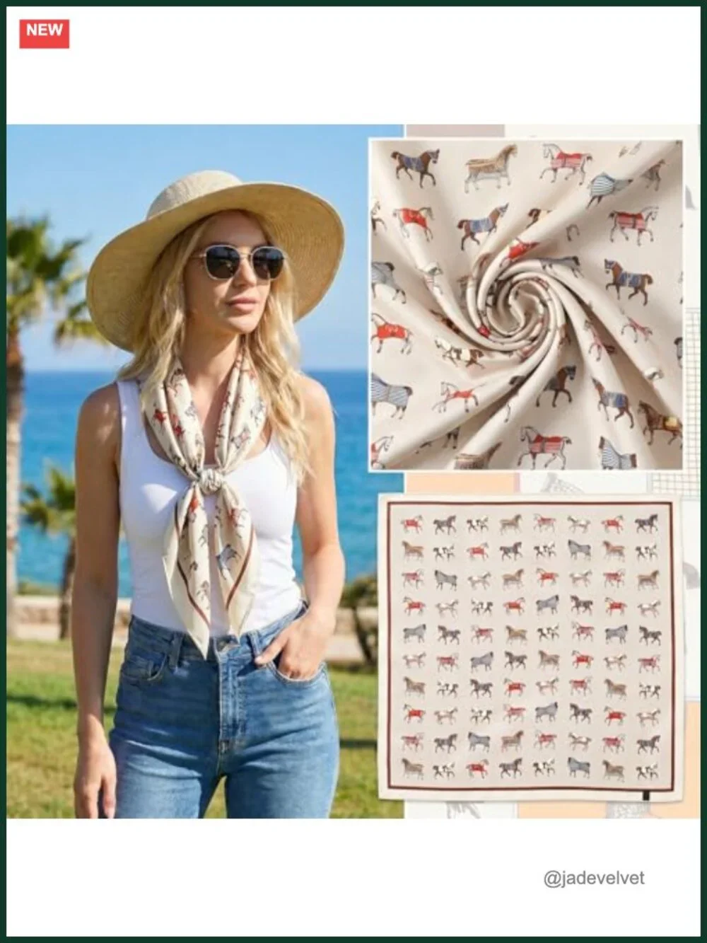 Western Horse Print Square Silk Neck Scarf for Women, Art Silk Bandana Head Wrap